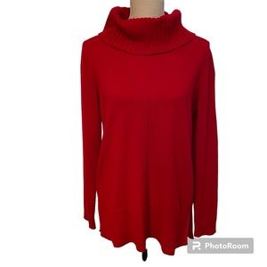 TRIBAL SWEATER TURTLENECK COWL RED CASHMERE LONG SLEEVE HIP LENGTH SIZE M